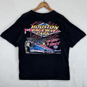 Vintage Houston Raceway Park Shirt Mens‎ XL Black Graphic Drag Racing NHRA 90s